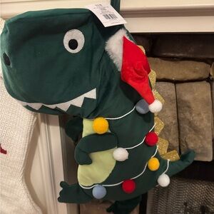 Hobby Lobby Green Dinosaur Stocking with Red Hat